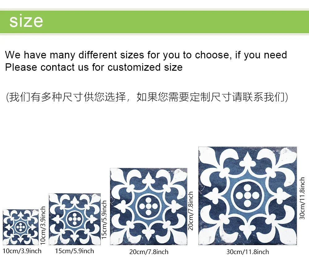 10pcs Mexican Style Tiles Sticker Kitchen Backsplash Oil-proof Cupboard Surface Gloss Peel &amp; Stick Waterproof Art Wall Decals