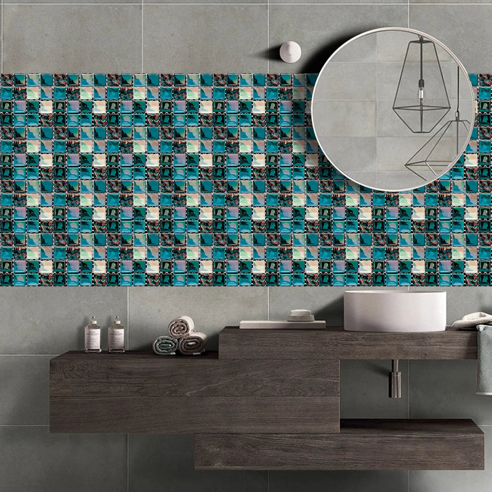 10pcs Flat Mosaic Style Tiles Sticker Kitchen Bathroom Waterproof &amp; Oilproof Art Wall Sticker Peel &amp; Stick Surface Glossy Film