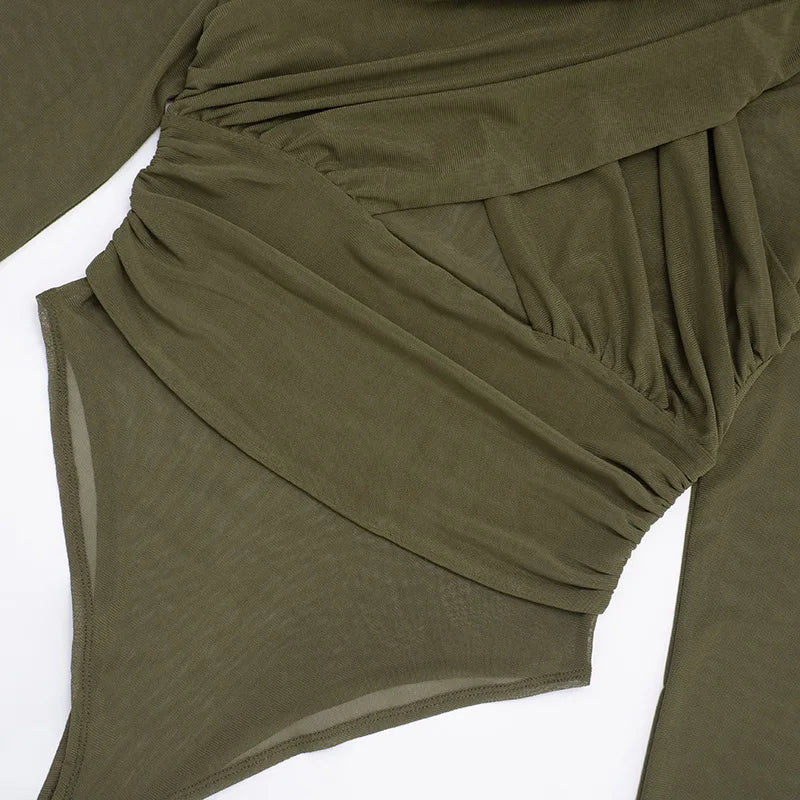 Nsauye Sexy Tights Long Sleeve High Waist Hollow Out Night Club Fashion Women Bodysuit Tops Y2K One Pieces Skinny Rompers 2025