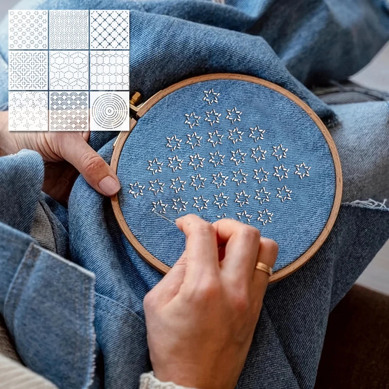 YOMDID 9pcs Sashiko Embroidery Templates Reusable PET Sewing Stencils DIY Embroidery Patterns Geometric Line Quilting Template - Daisan Mart