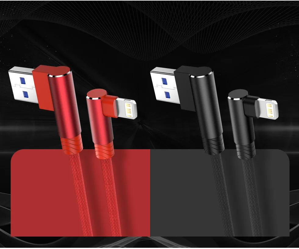 90 Degree Fast Charging Cable For iPhone &amp; iPad 1/2/3m Long