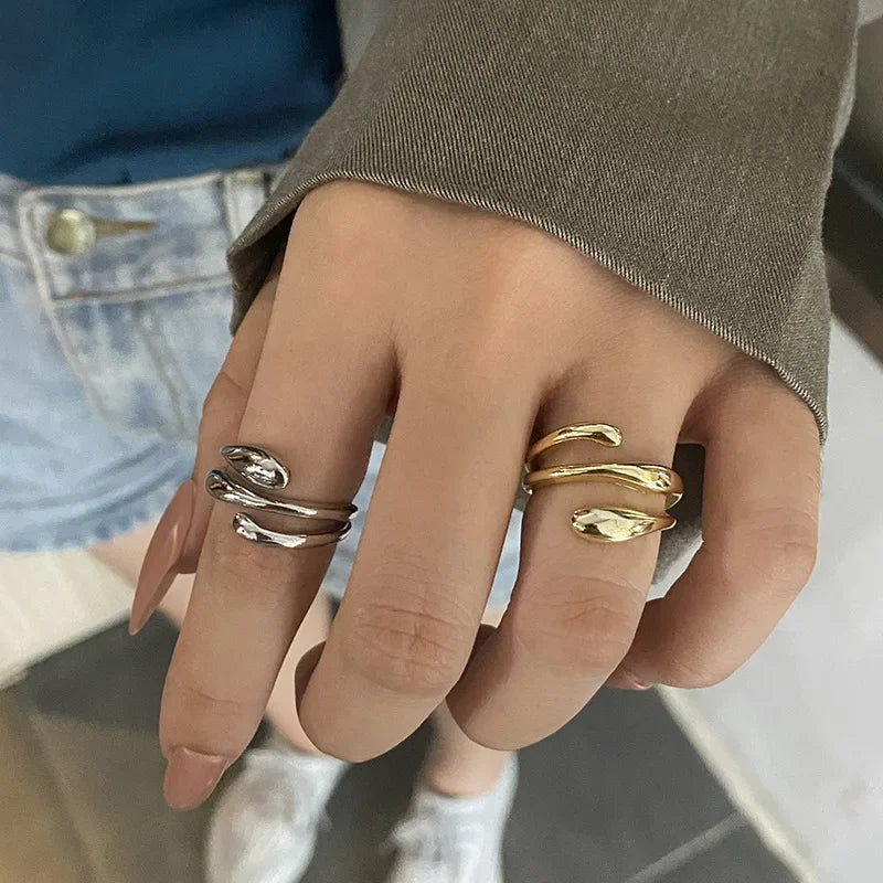 Unique 3 Layer Silver Ring Adjustable Unisex