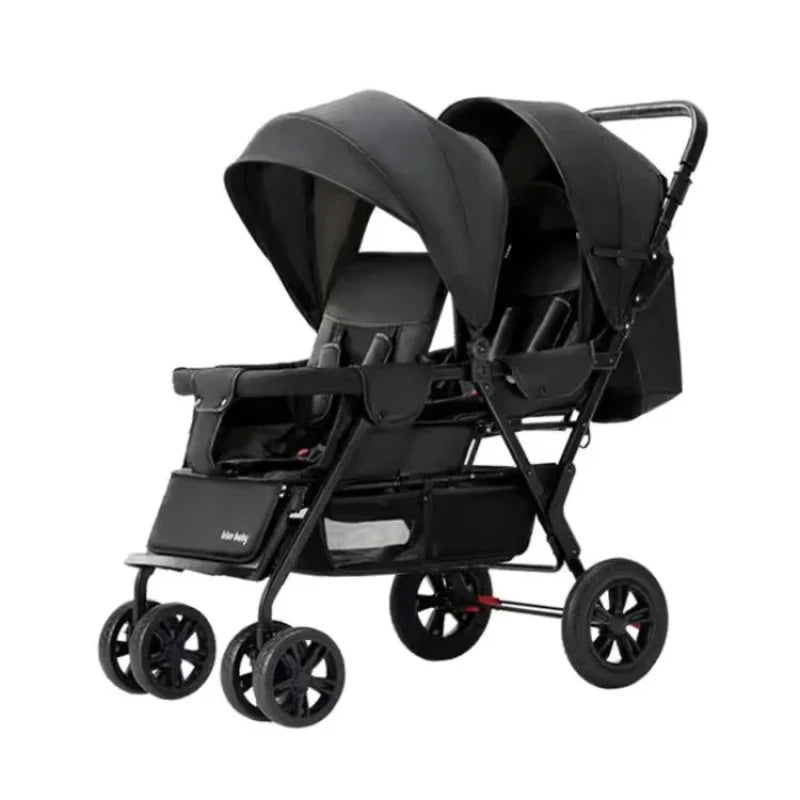 Premium Foldable Lightweight Double Stroller, Front and Back, Safe