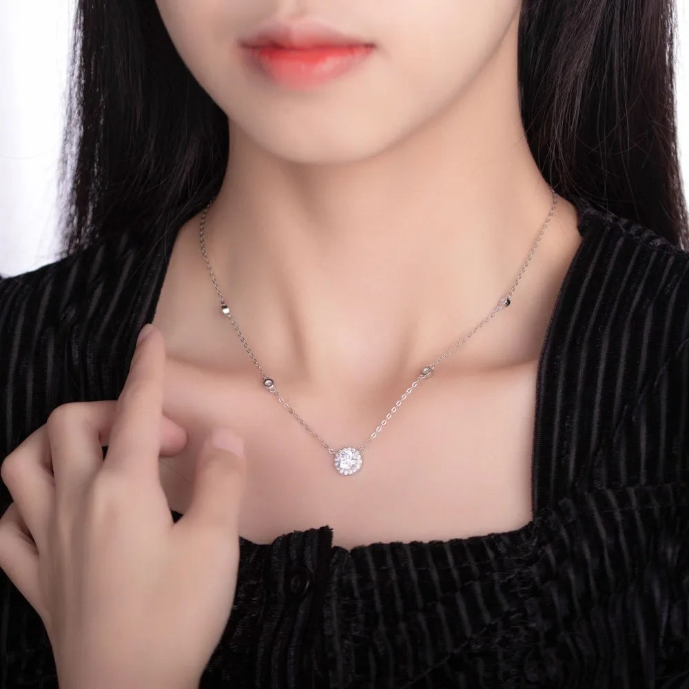 Vòng Cổ Nữ Moissanite 925 Bạc Ý - FEOBUR Sang Trọng