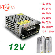 Nguồn điện 12V kim loại lưới, thông số từ 12W đến 120W, logo HTHwish màu đỏ.