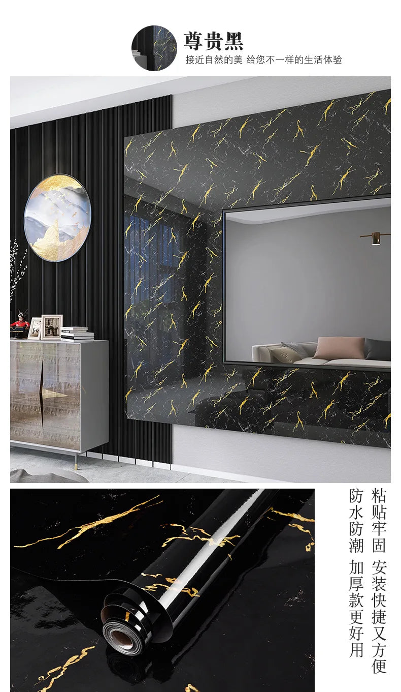 60cm Marble Vinyl Film Self Adhesive Wallpaper Bathroom Kitchen Cupboard Countertops Contact Paper PVC Waterproof Wall Stickers