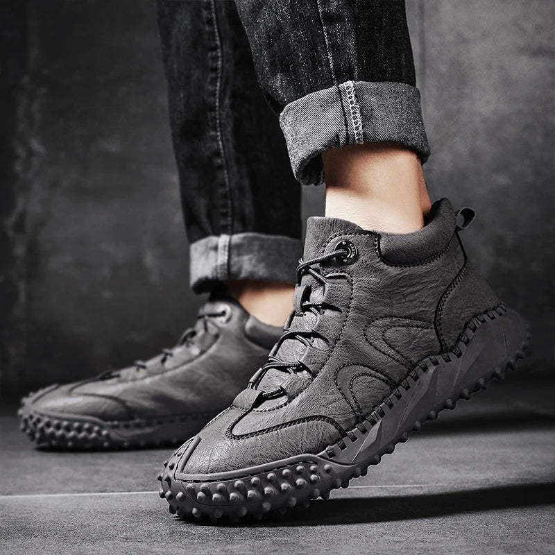 Men's Vintage Handmade Leather High-Top Lace-Up Retro Shoes