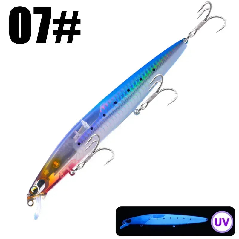 GREENSPIDER New UV 145mm/27g Floating Minnow Long Casting Hard Bait Flash Blade Wobbler Fishing Lure Sea Bass Lure
