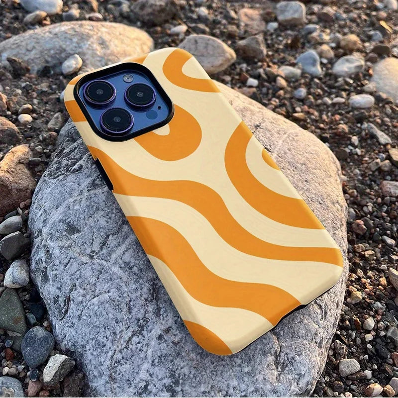 Phone Case for iPhone 16 15 14 13 12 11 X XS XR XSMAX 7 8 Pro Max Plus Luxury Yellow Lines Simple Fashi Double-layer Back Cover - Daisan Mart