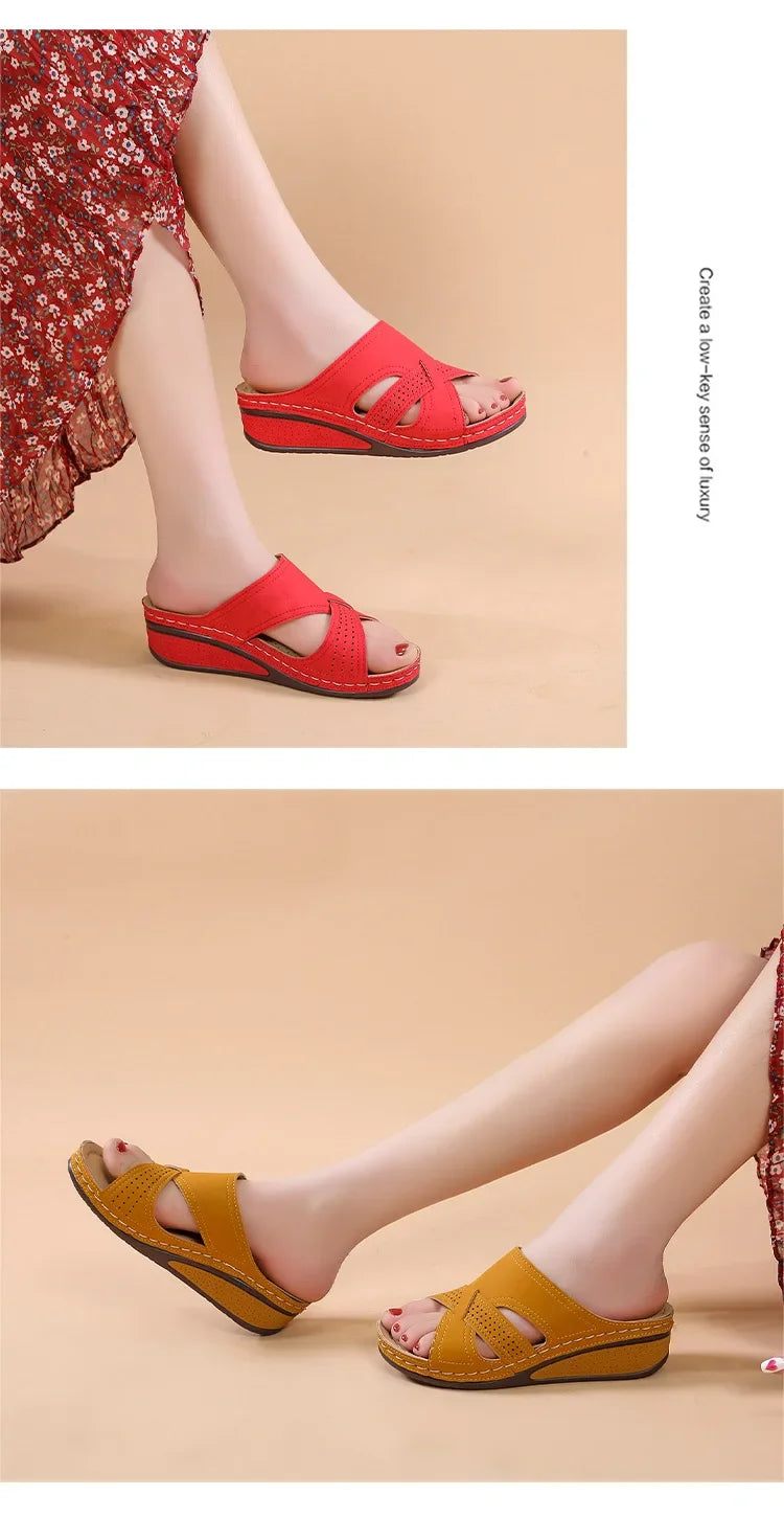 Dép Nữ Đế Xuồng Da Vintage Thoáng Khí 2024