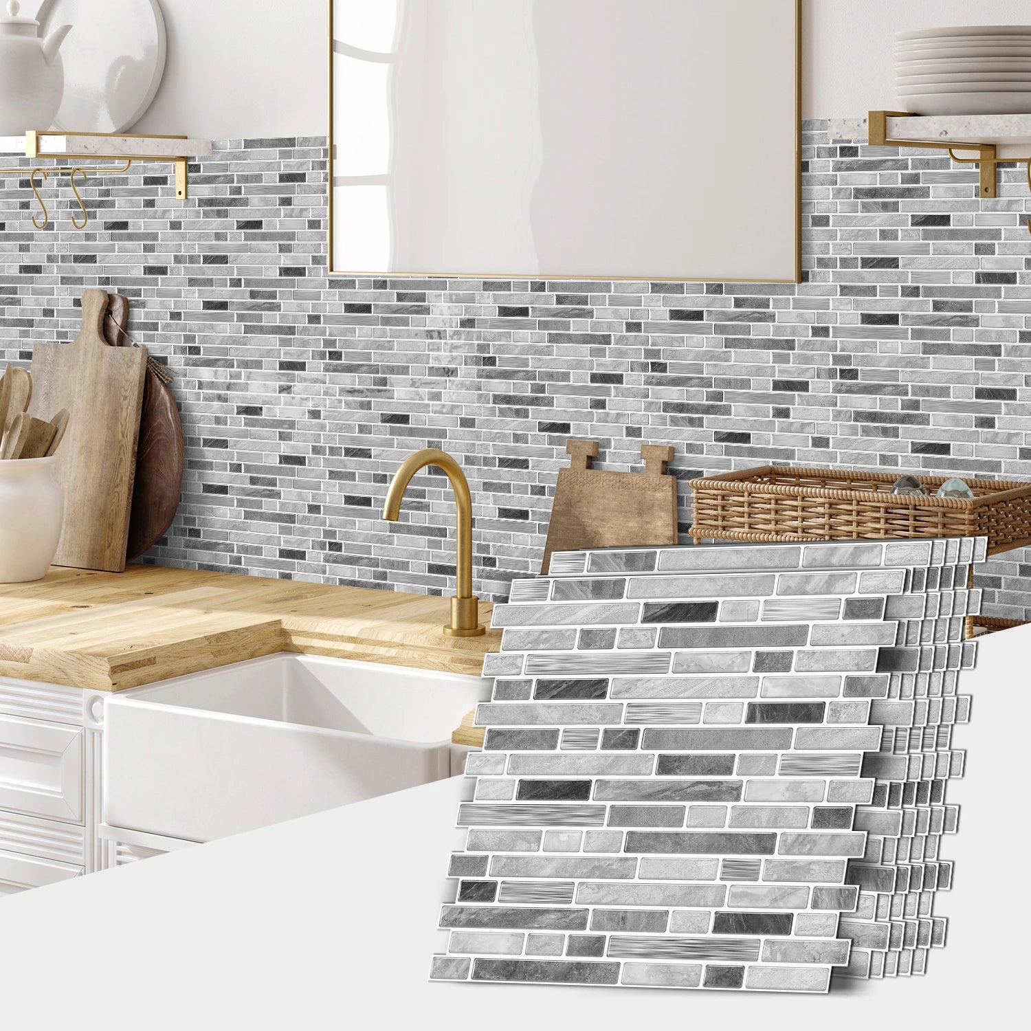 1/6/12PCS Fresh and Simple Marble Tile Stickers Waterproof Self Adhesive Kitchen Living Room Wall Stickers Home Renovation Decor