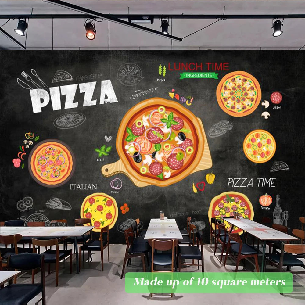 Custom Size Mural Wallpaper 3D Grilled Steak Pizza Shop Donuts Wall Painting Restaurant Cafe Modern Kitchen Spices Wall Papers