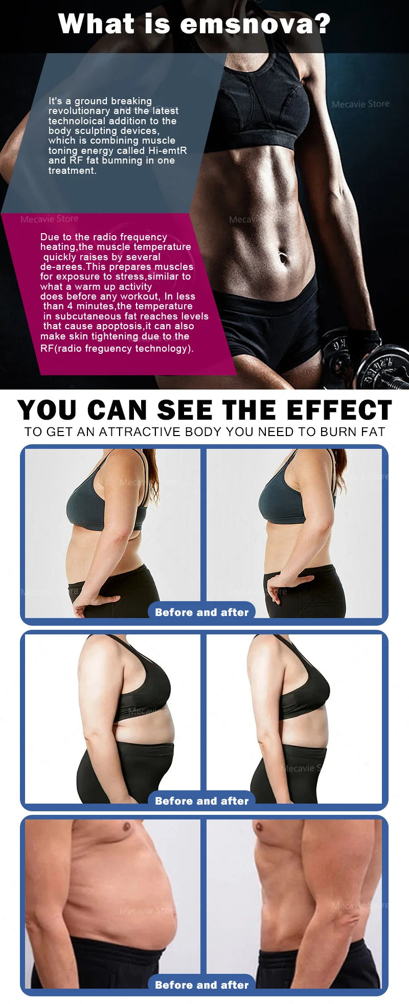 MECAVIE Non-invasive Body Machine NEO Slimming Machine Lose Weight Nova EMS Electro Muscle Stimulate Body