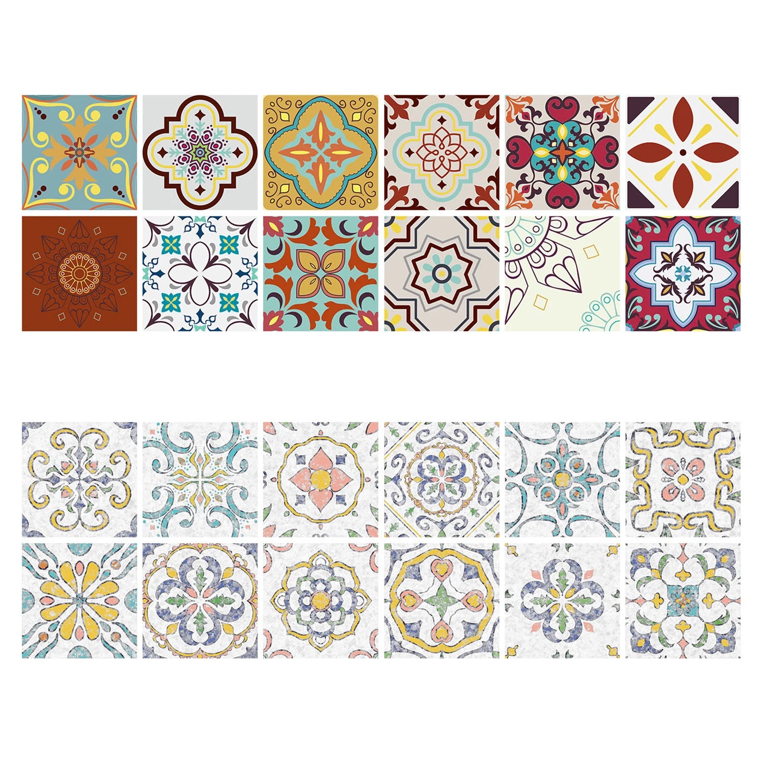 24 pieces of Mandala Pattern Glossy Self-adhesive Tile Stickers for Kitchen and Bathroom Removable Waterproof 3D Wall Decal