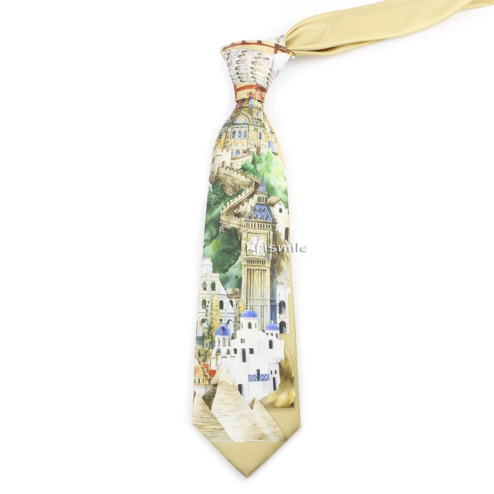 Cà vạt lụa giả cổ điển họa tiết động vật & kiến trúc