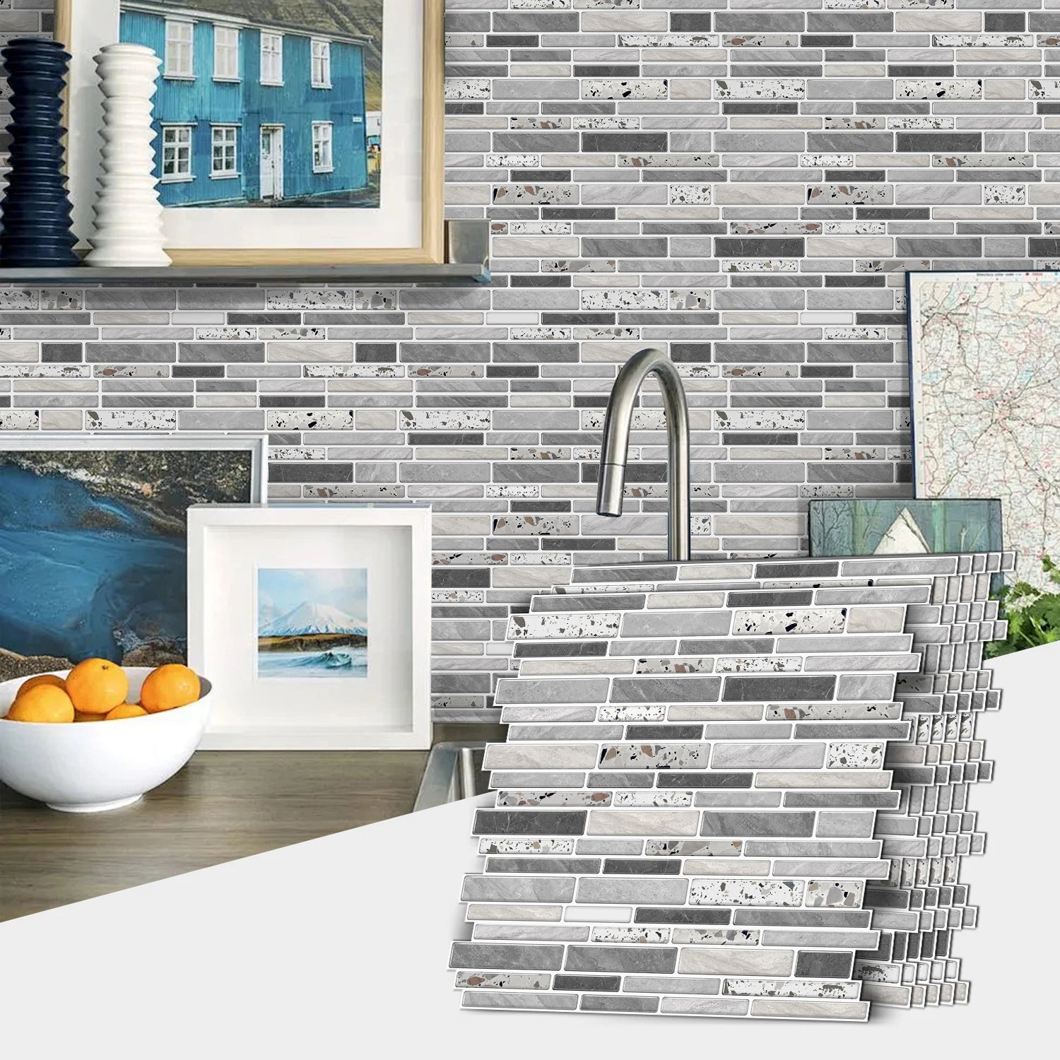 1/6/12PCS Fresh and Simple Marble Tile Stickers Waterproof Self Adhesive Kitchen Living Room Wall Stickers Home Renovation Decor