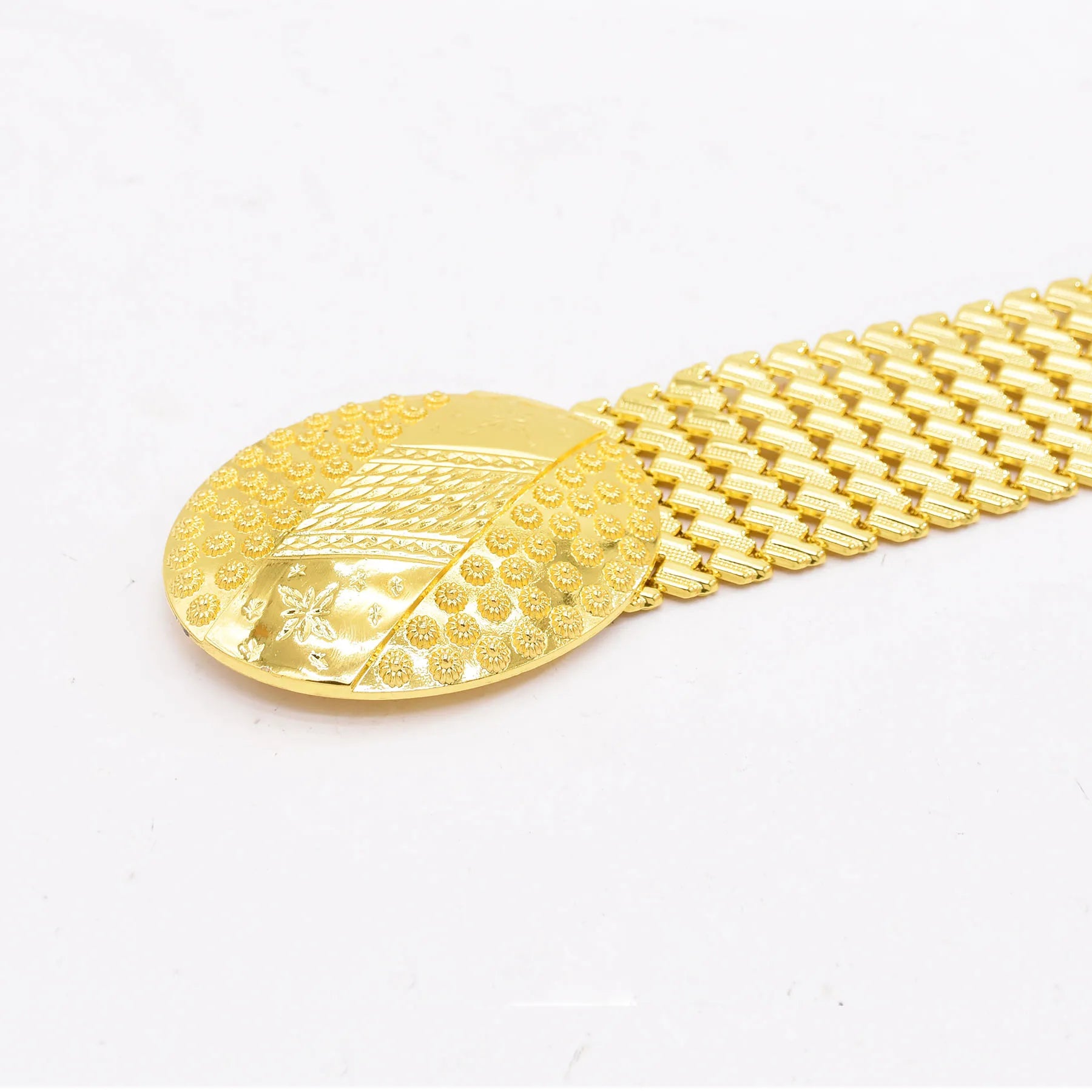 Gold Plated Engraved Flower Belt - Women's Body Jewelry