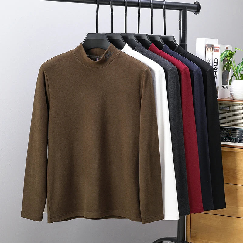 Men's High-Quality Velvet T-Shirt Printed with Warm Letters for Fall and Winter