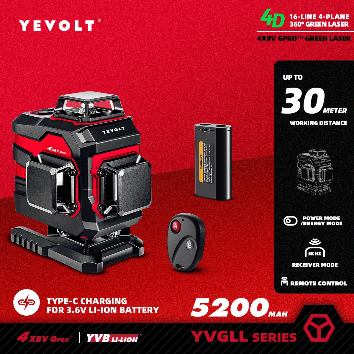 Máy Cân Mực Laser Xanh 16 Tia 4 Mặt YEVOLT PRO - Daisan Mart