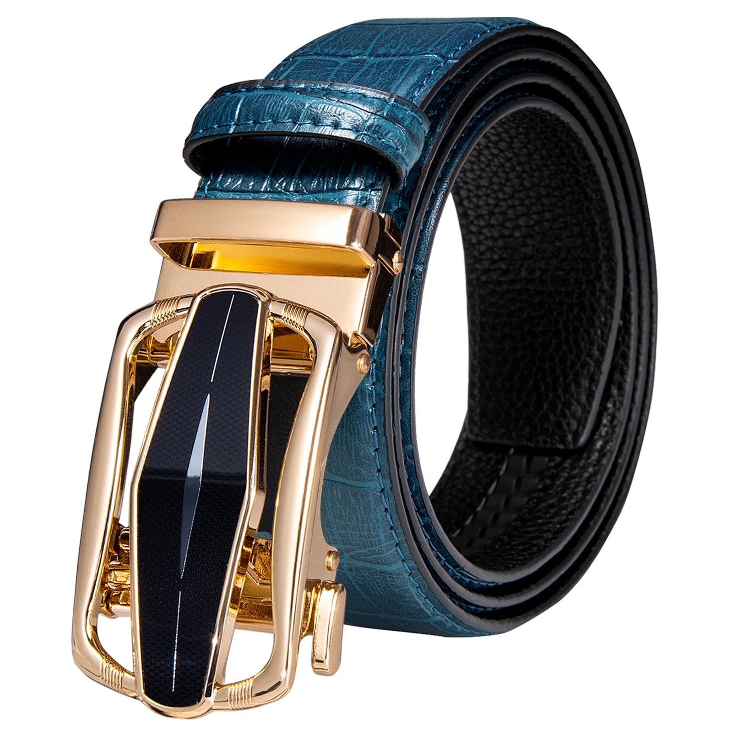 Green Crocodile Leather Belt with Automatic Gold Buckle 2020