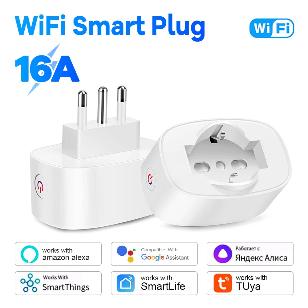 Ổ cắm WiFi thông minh màu trắng 16A, hỗ trợ Alexa, Google Assistant, SmartThings, Tuya.