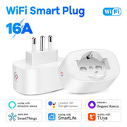 Ổ cắm WiFi thông minh màu trắng 16A, hỗ trợ Alexa, Google Assistant, SmartThings, Tuya.
