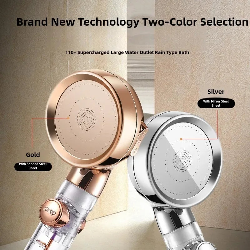 Handheld Turbocharged Pressure Shower Head 3 Modes Propeller Turbo Showerhead for Detachable Rainfall Spray and One-Touch Switch