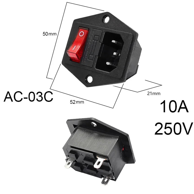 IEC320 C14 3 Pin Power Socket with LED Switch 250V