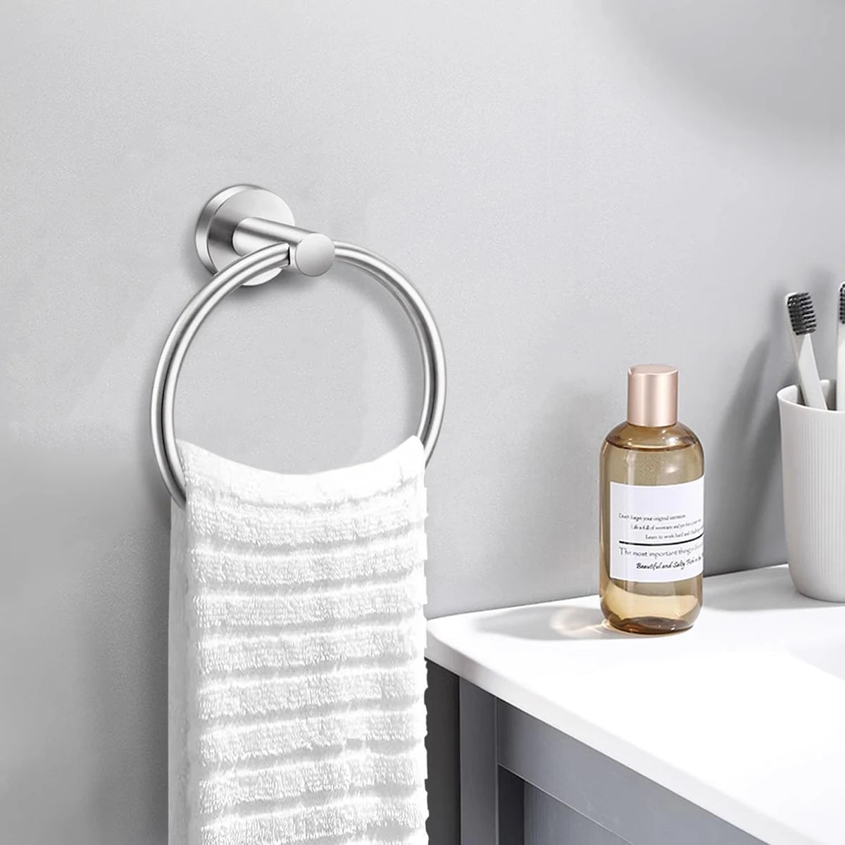Bathroom Towel Ring Hardware Accessories Storage Holder 304 Stainless Steel Matte Black Hand Towel Holder Round Towel Hanger - Daisan Mart