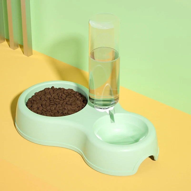 Pet Cat Bowl Automatic Feeder Water Dispenser Dog Cat Food Bowl with Drinking Raised Stand Double Dish Bowls for Cats Dogs Pet - Daisan Mart