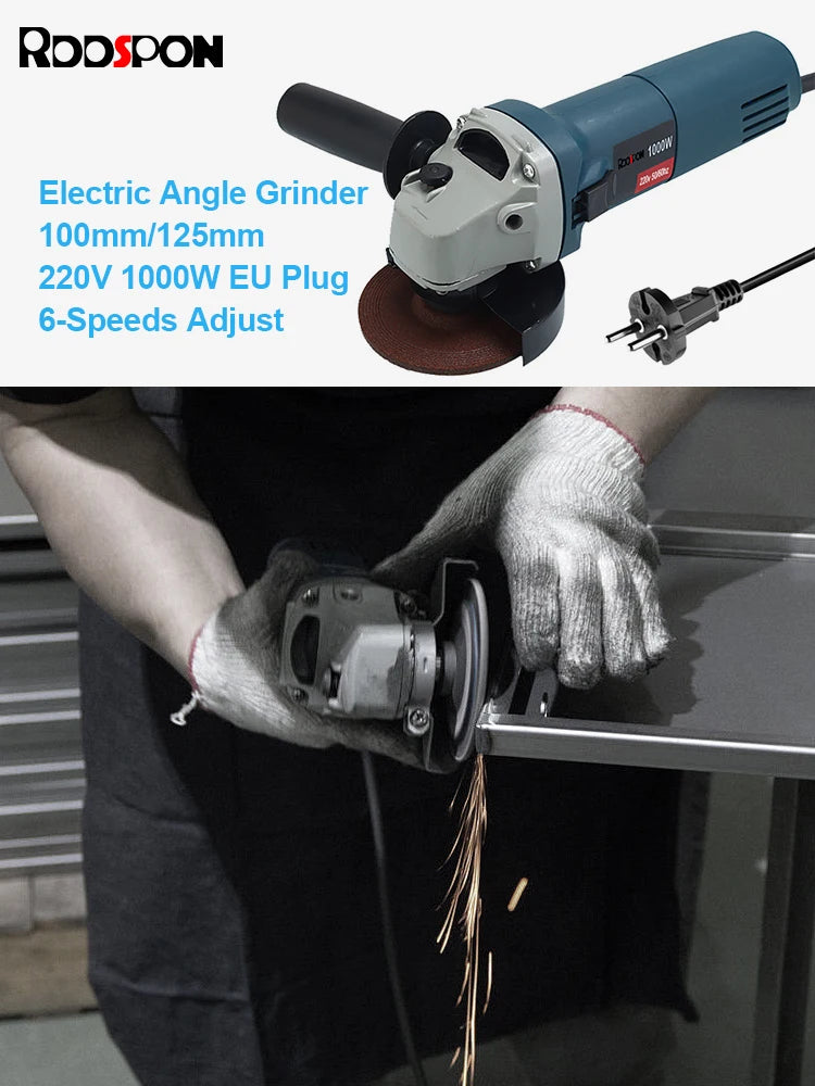 1000W Electric Angle Grinder 220V Corded Grinder Machine 6 Speeds 100/125mm Electric Grinding Cutting Polishing Power Tools
