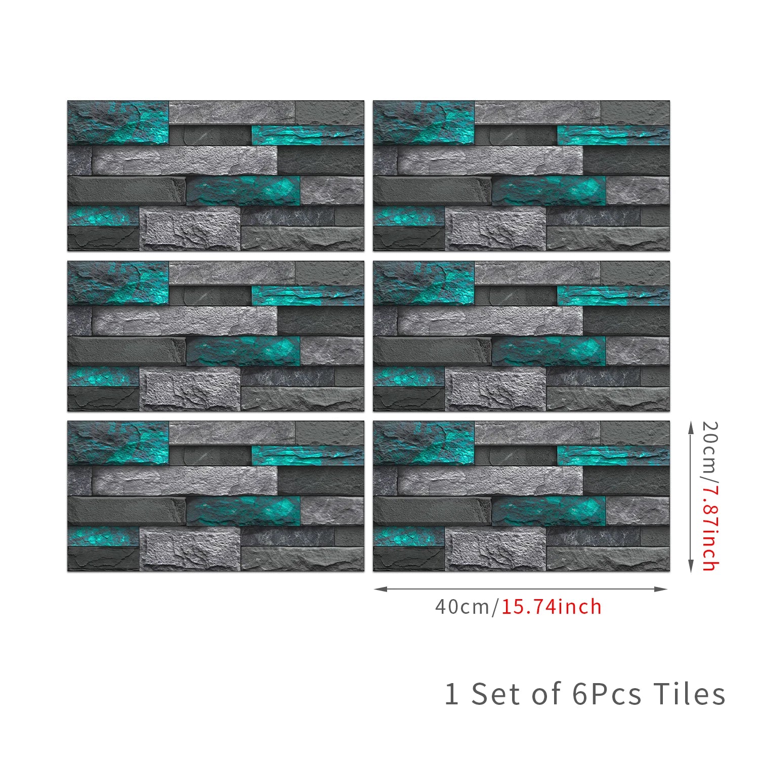 6Pcs 3D Self-Adhesive Wall Sticker 30x15cm Oil Proof Waterproof Brick Stone Imitation Brick Tile Stone Particle Wallpaper Decals