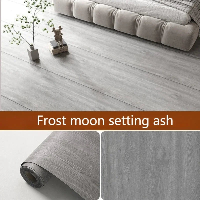 Peel Stick Wood Grain Floor Sticker Thickened Waterproof Anti-Slip Vinyl Covering for Living Room Home Decor Wear Resistant