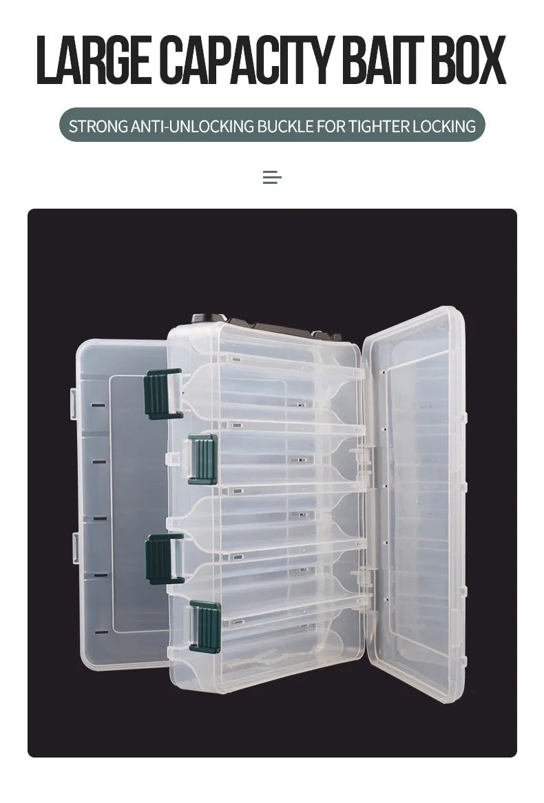 Double Sided 14/10 Compartment Fishing Tackle Box For Sea Fishing Lure Bait Hook Accessories extra-large space Storage Box