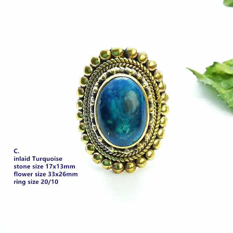 Large Oval Natural Stone Gold Plated Semi-Precious Stone Ring R230