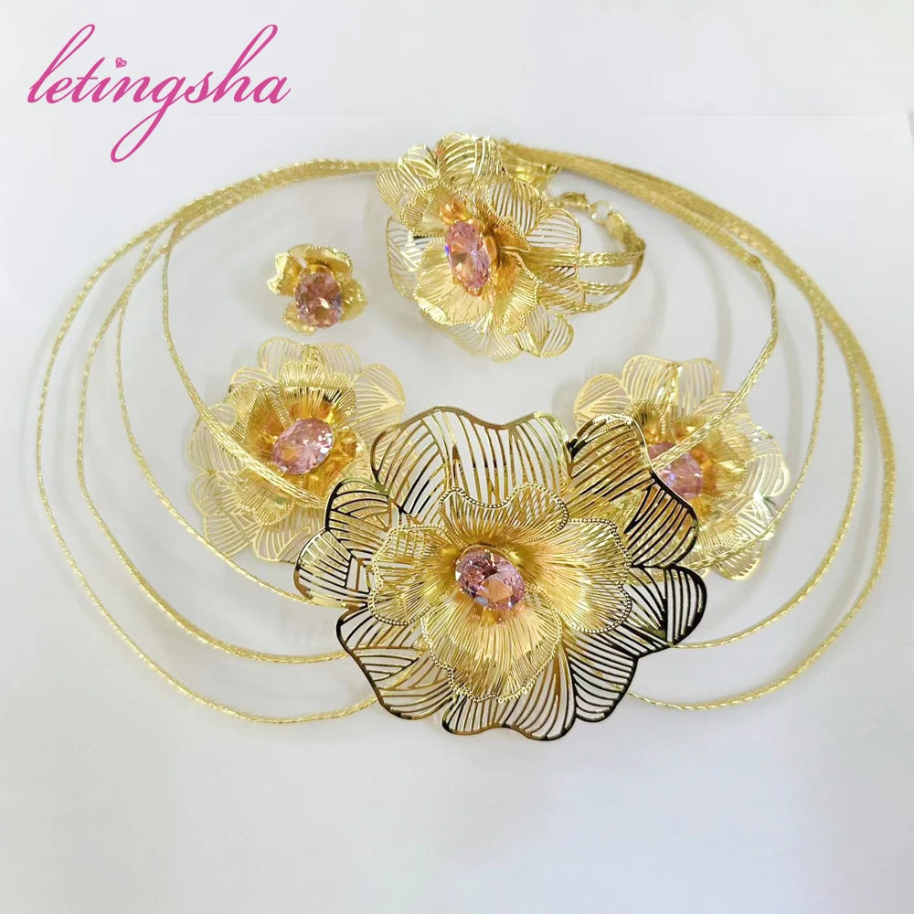 Luxury Dubai Gold Jewelry Set For Women