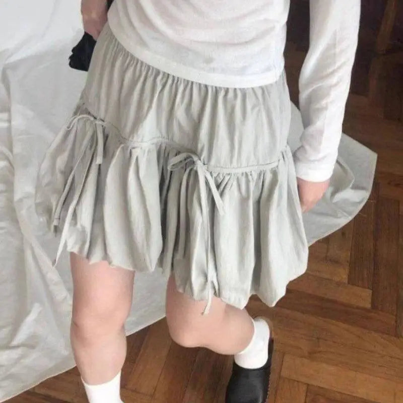 Yedinas Gothic Ball Gown Mini Skirt Women Summer 2024 Bow Korean Fashion Elastic Waist Pleated Short Skirt For Women Y2k Chic - Daisan Mart