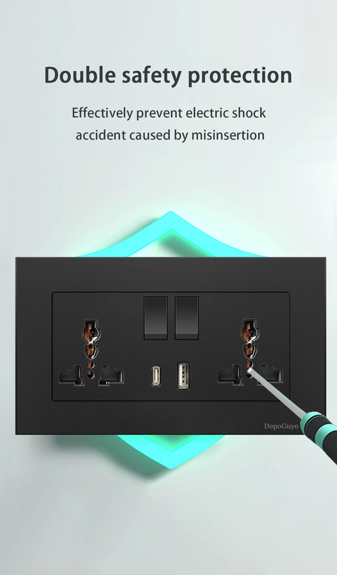 Ổ Cắm Đa Năng Sạc Nhanh 18W USB Type-C 3 Chân 220V