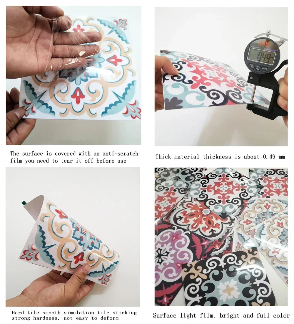 Colorful Marble Mosaic Wall Panels, 10PCS 10/15/20/30cm PVC Tiles, Peel &amp; Stick Oil-Proof Kitchen Wardrobe Art, Modern Home