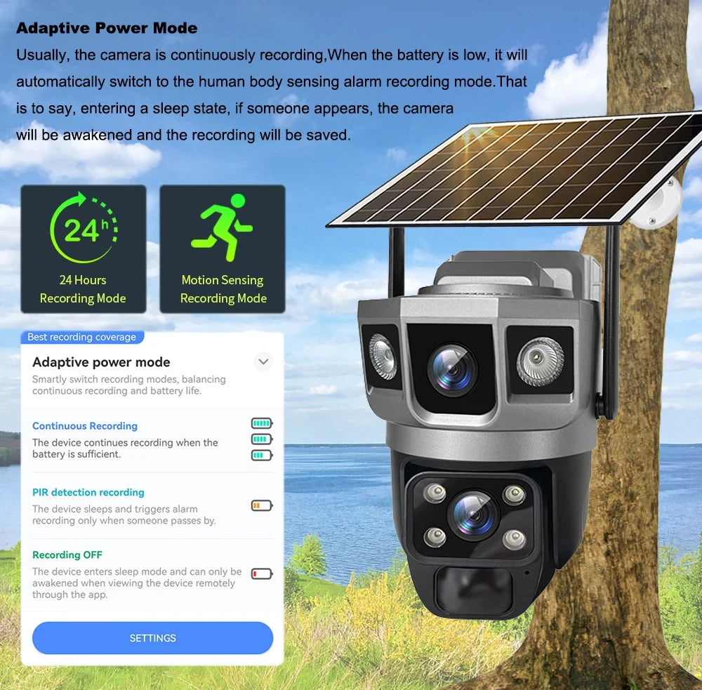 Solar PTZ Camera 12MP WiFi 10X Zoom - 3 Screens