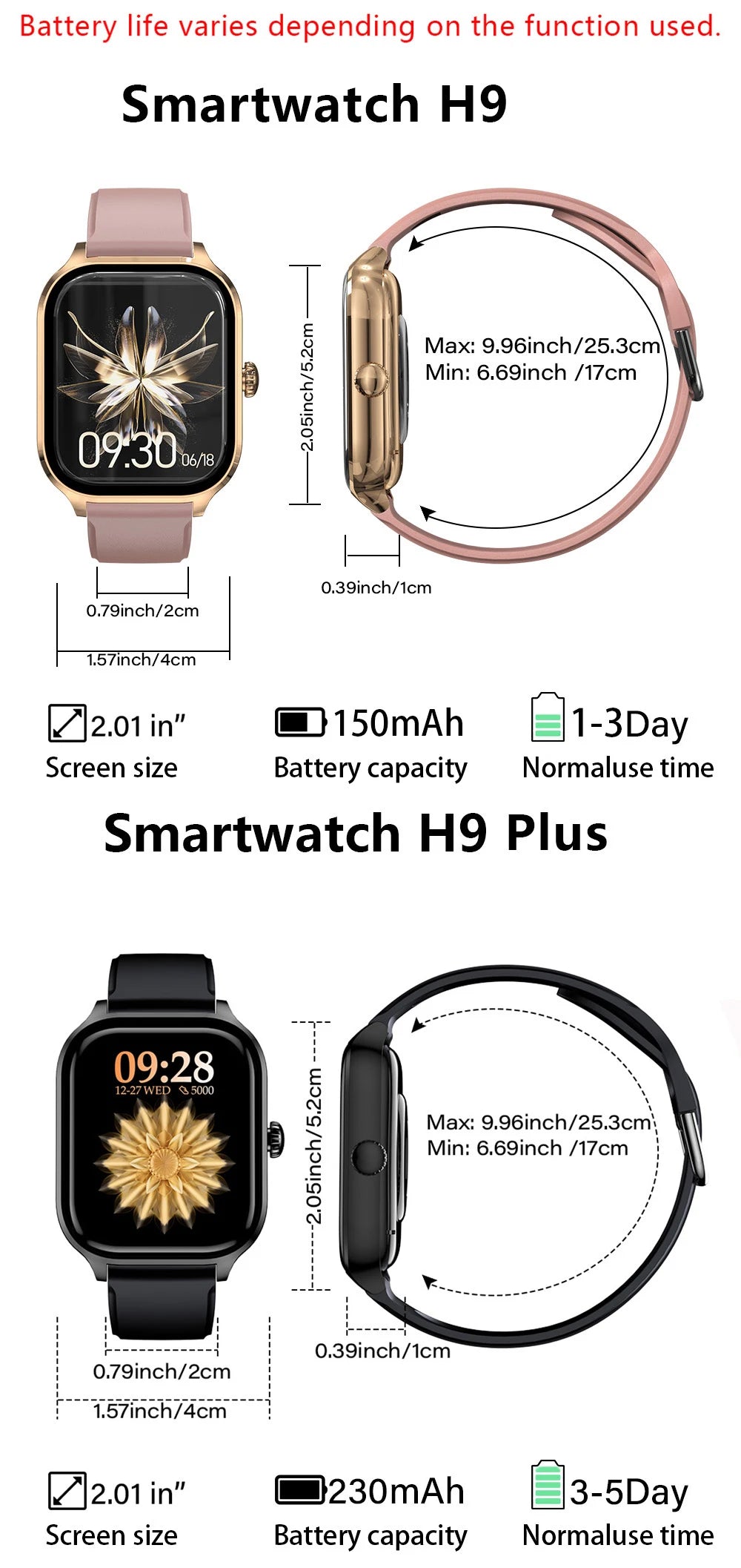 H9 Smart Watch - 2.01 Inch HD Screen, Multi-Function