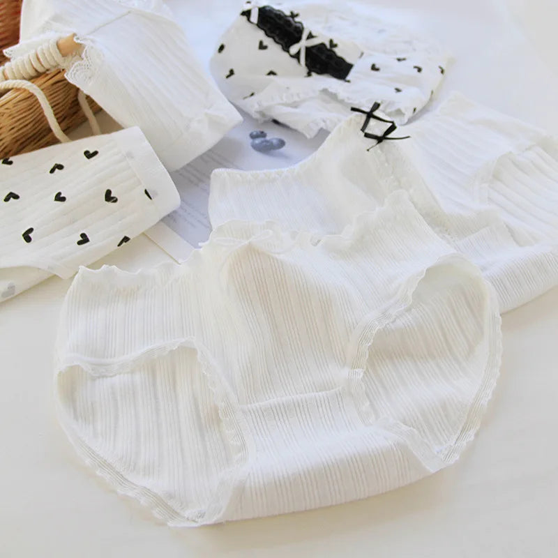 Women's Cotton Panties - White Lace, Seamless, 5 Pieces