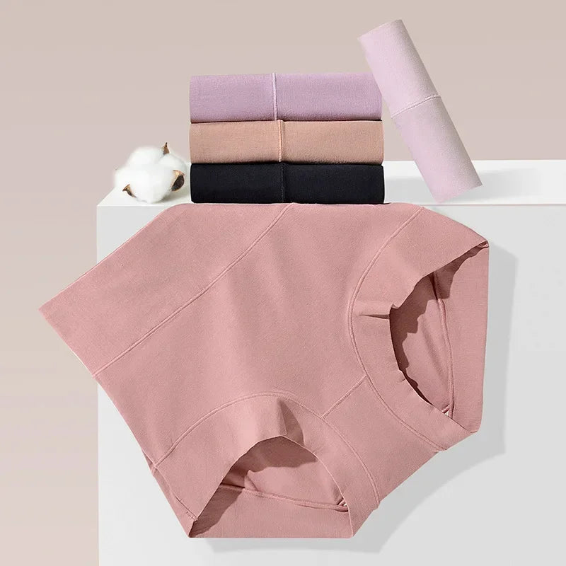 Women's cotton high-waisted, stretchy, belly-hugging panties, 2 pieces