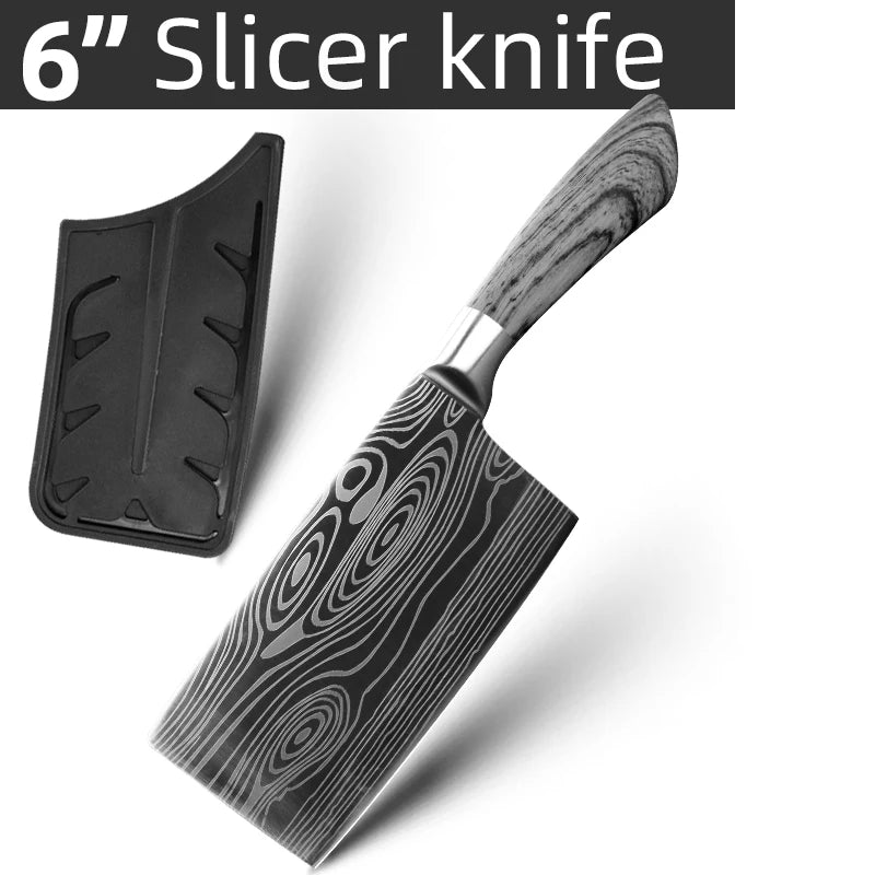 Japanese Santoku Kitchen Knife Set 7Cr17 440C Damascus Pattern