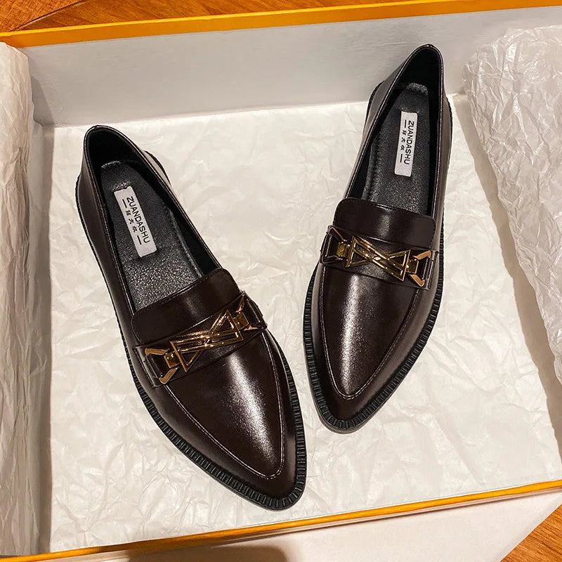 Women's Pointed Toe Chain Platform Slip-on Loafers