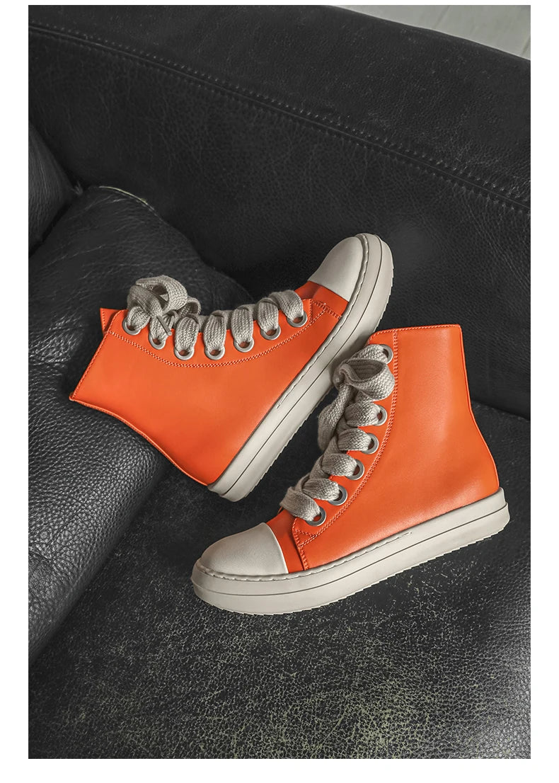 Unisex Autumn Winter High-Top Orange Sneakers Fashion