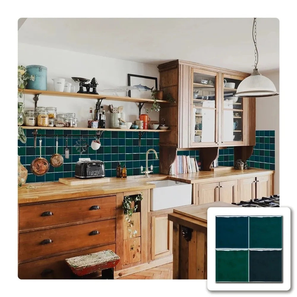 10Pcs European Square Kitchen Wallpaper Solid Color Self-adhesive Wall Stickers Oil-proof Waterproof Thickened Tile Stickers