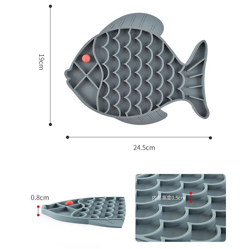 Fish Shaped Slow Feeding Bowl for Dogs and Cats - Silicone Material