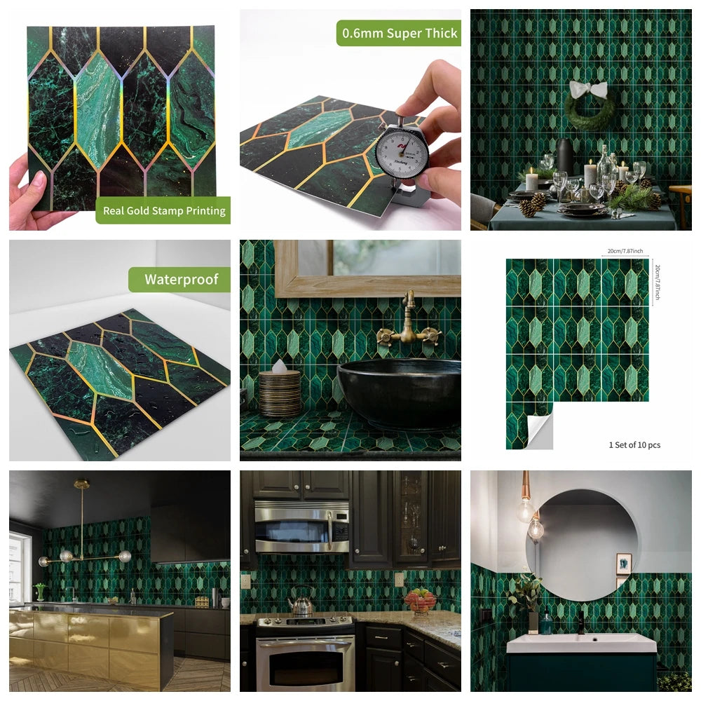 Waterproof Wallpaper 20 Pieces 3D Green Brick