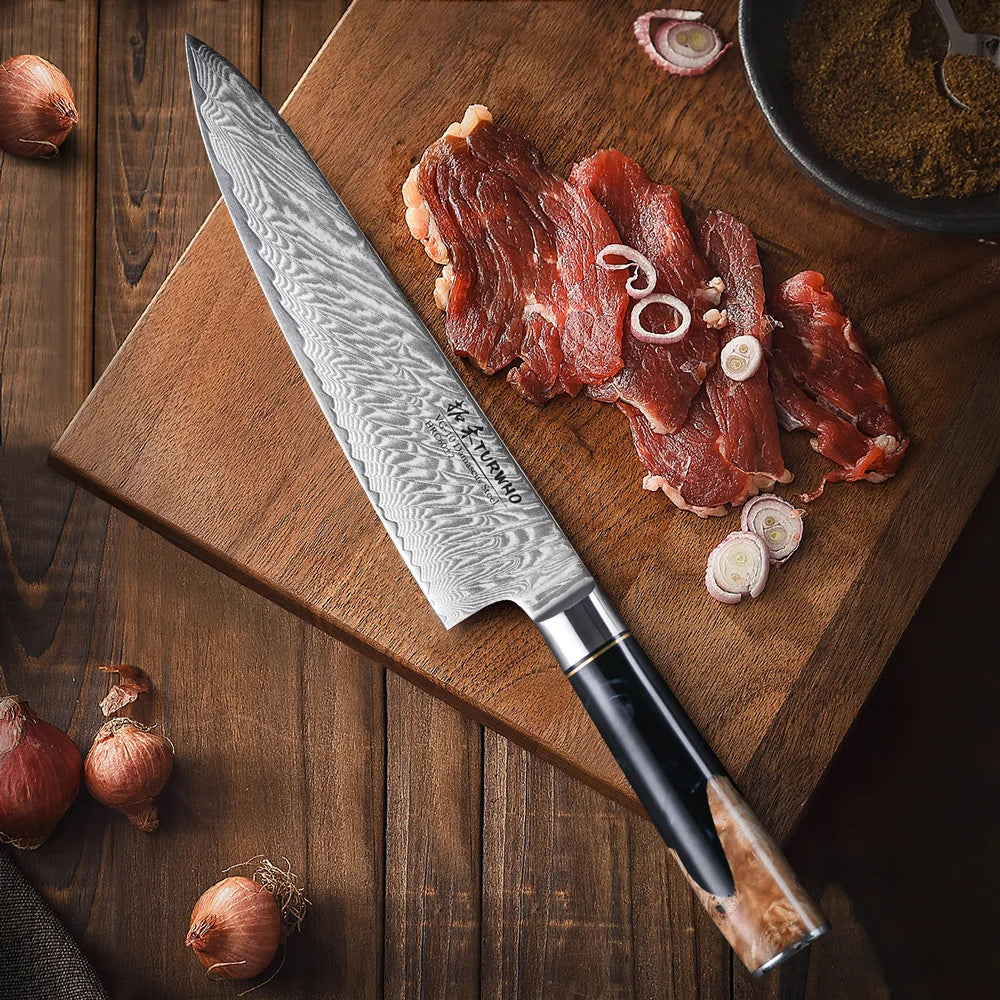 TURWHO 8 Inch Chef Knife Gyuto Knife Japanese Style VG10 Core Damascus Kitchen Knives Stainless Steel Butcher Knife Resin Handle - Daisan Mart